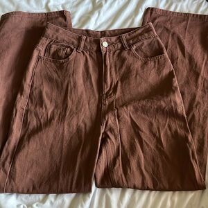 brown wide legged high waisted jeans